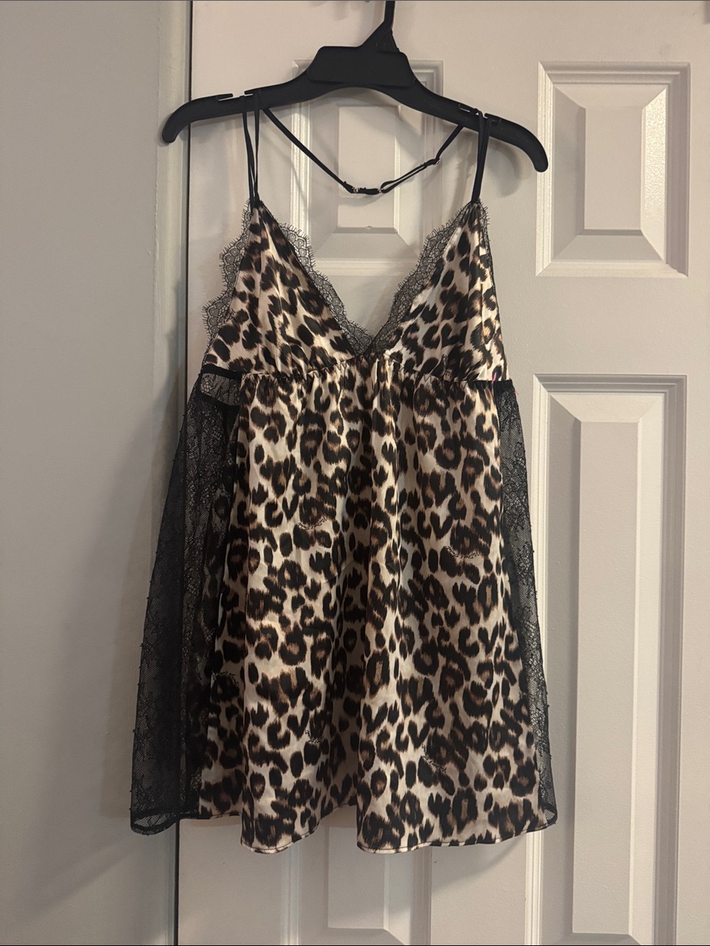 Victoria's Secret Leopard Satin Chemise with Black Lace